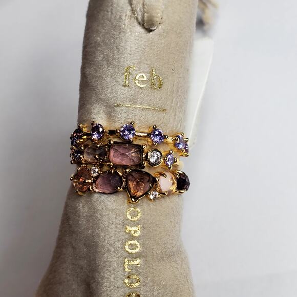 Anthropologie Stacked Birthstone Ring Set trio February Purple NWT Size 6 - Picture 11 of 11
